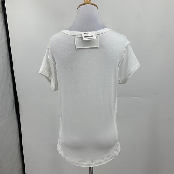 Ces Femme T Shirt Women M Medium Ivory Karley Notch Neck Fitted Short Sleeve Tee - Picture 5 of 12